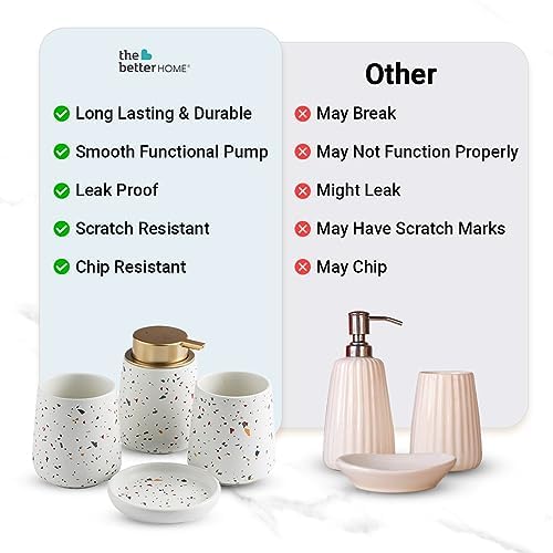 The Better Home 3pcs Ceramic Bathroomware Bathroom Liquid soap Dispenser Set White Toothbrush Holder and Tumbler (Set of 4)