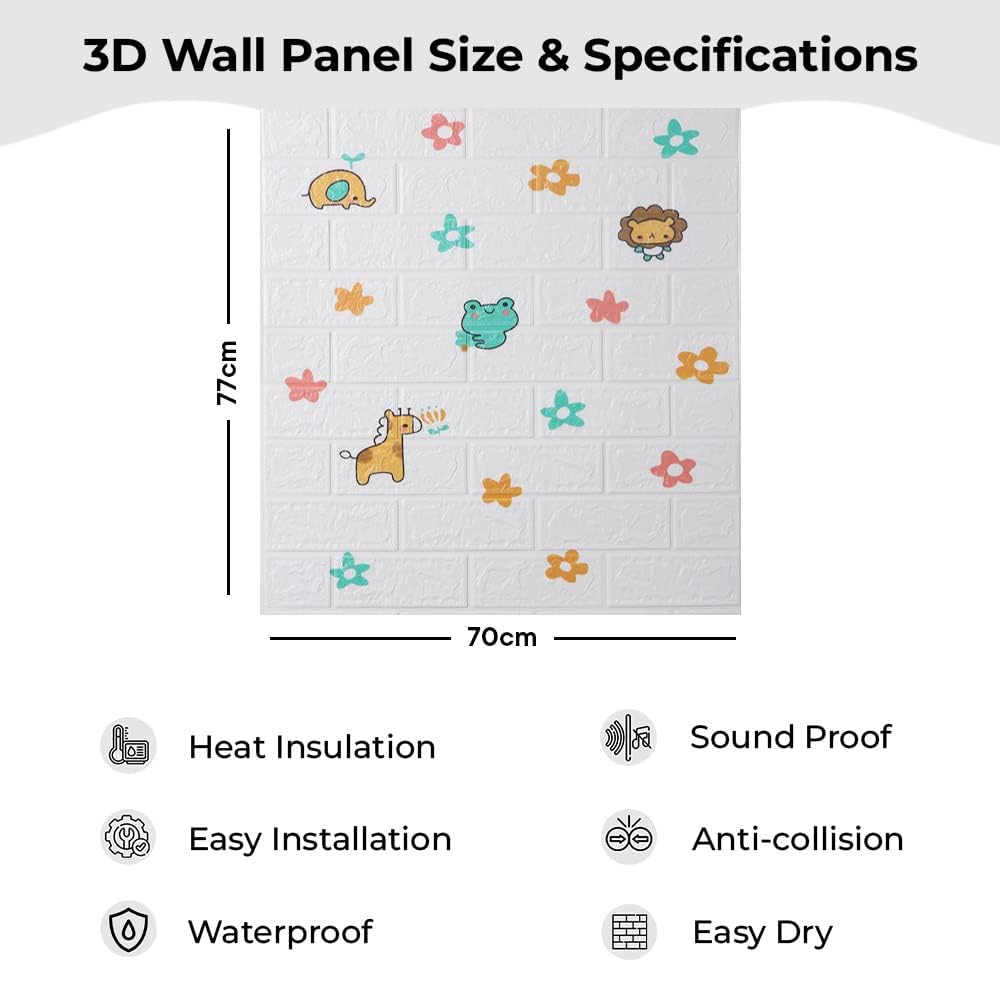 Pack of 5: Foam Brick Pattern 3D Wallpaper | Easy to Peel, Stick & Remove | 70x70cm | White