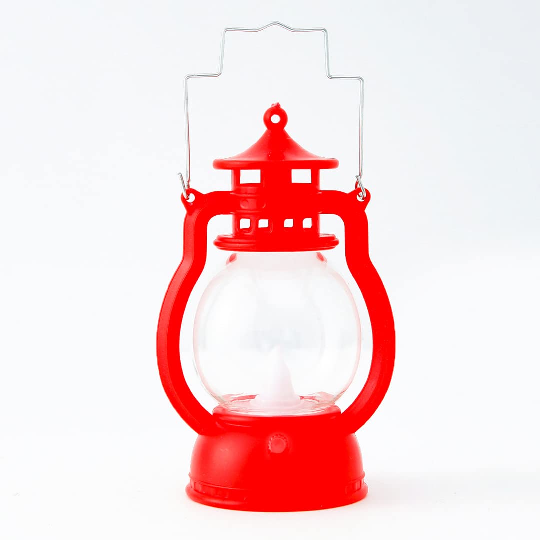 Antique Red LED Lantern Lamp - Battery Operated, Flameless Yellow Light | Perfect for Diwali & Parties | 12.5 cm