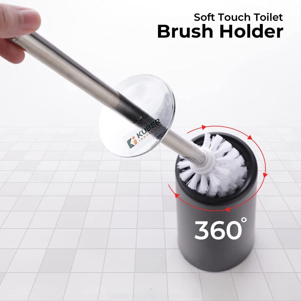 Kuber Industries Stainless Steel Toilet Brush with Holder|480|Pack Of 2|Black