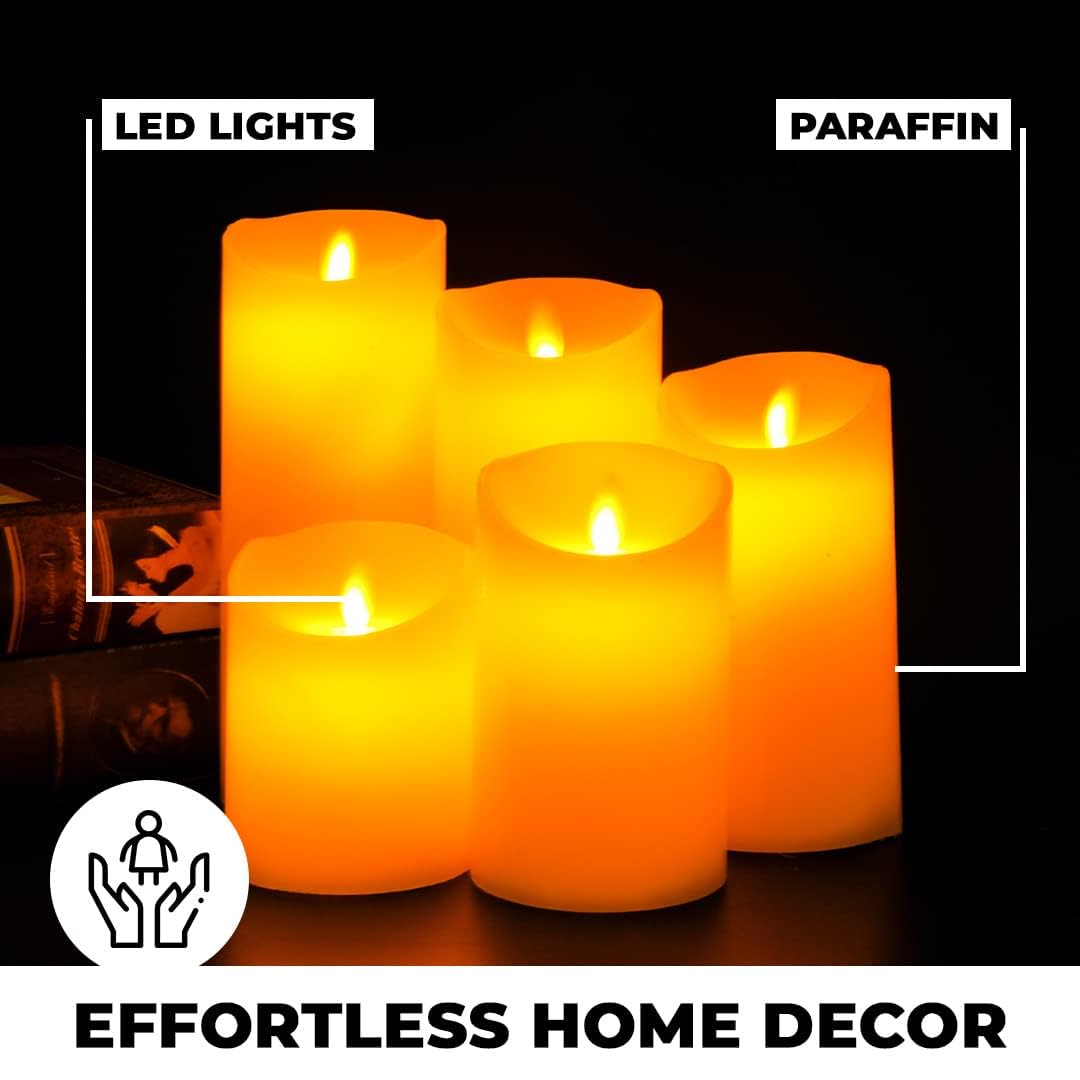 Pack of 4: LED Candles - Flameless, Battery Operated, Yellow Light | Set of 4 | Perfect for Diwali | Gray