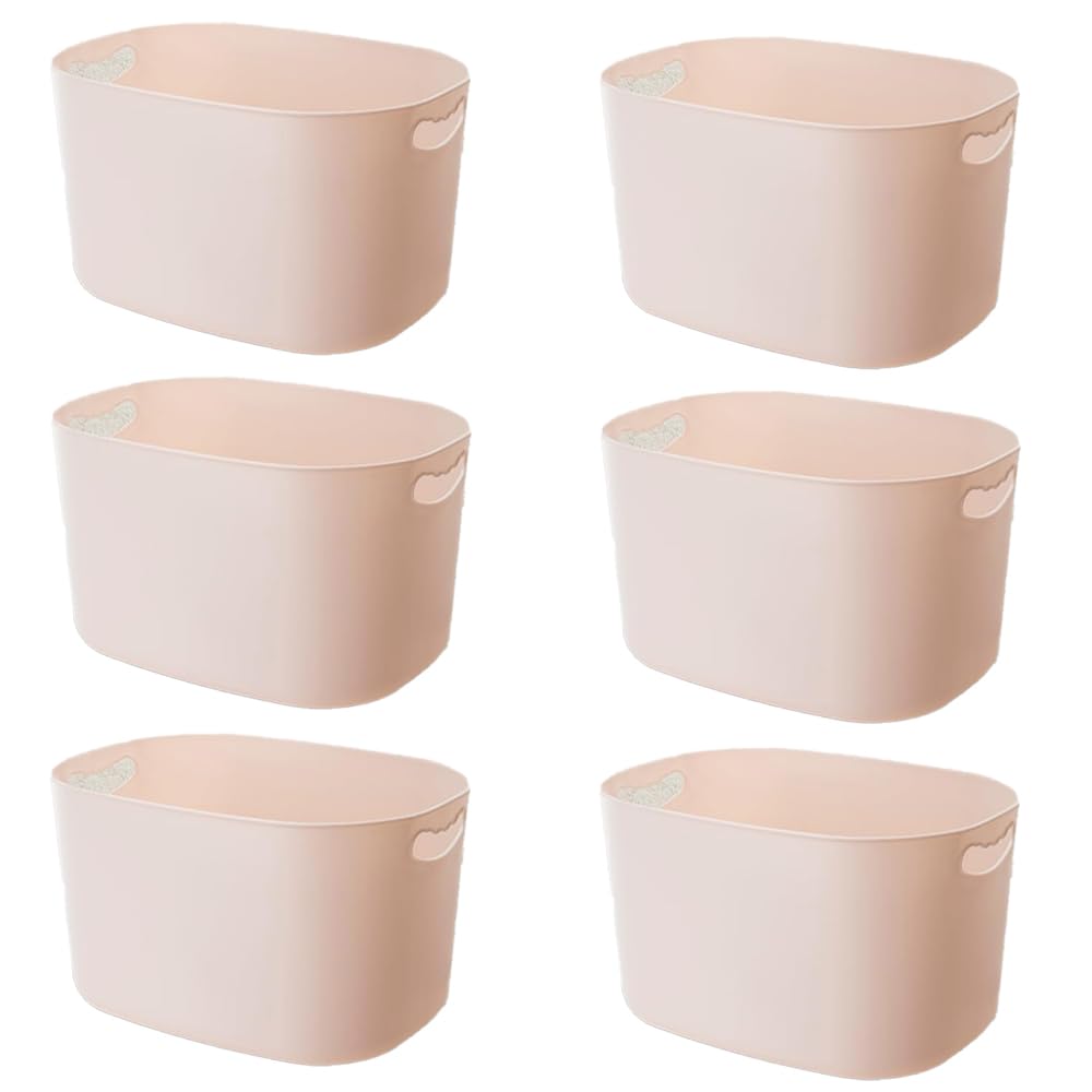 Pack of 6: Large Multipurpose Storage Box with Handle | Ideal for Fruits & Cosmetics | 30 L | Beige