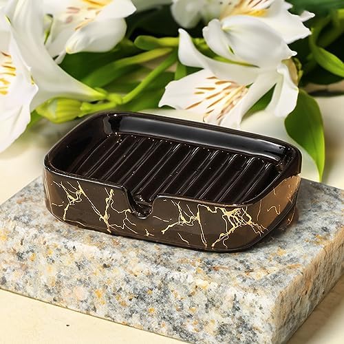 Ceramic Soap Case,Soap Dish Tray | Black (Set of 2)