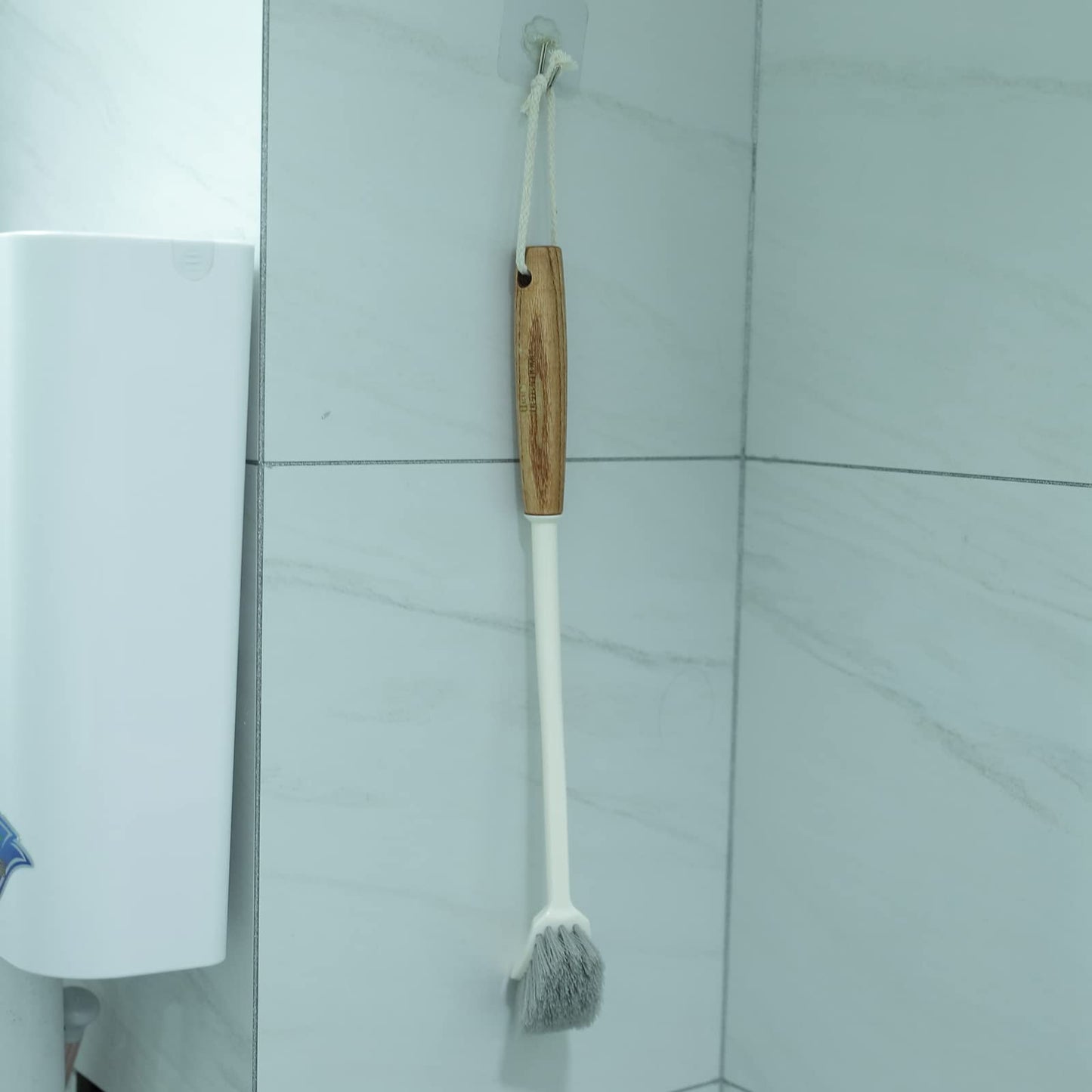 Toilet Cleaner Brush with Non-Slip Wooden Handle & Loop for Hanging | Ergonomic Design | 36cm | White