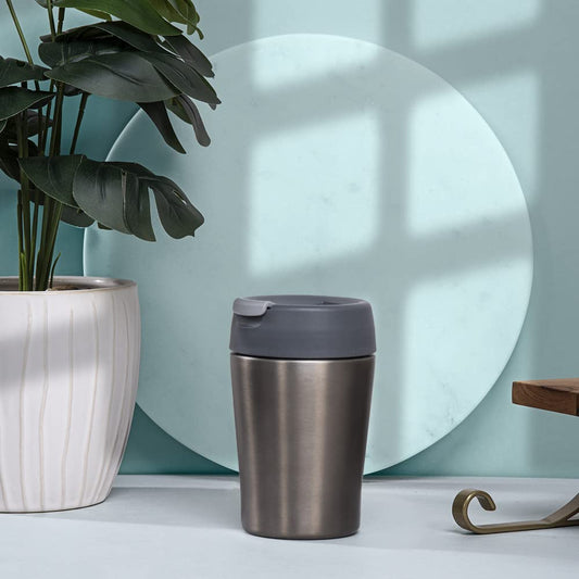 Insulated Travel Mug - BPA Free, Leak Proof Flip Lid, Double Wall | 365 ML | Grey | Keeps Hot/Cold for 6 Hours