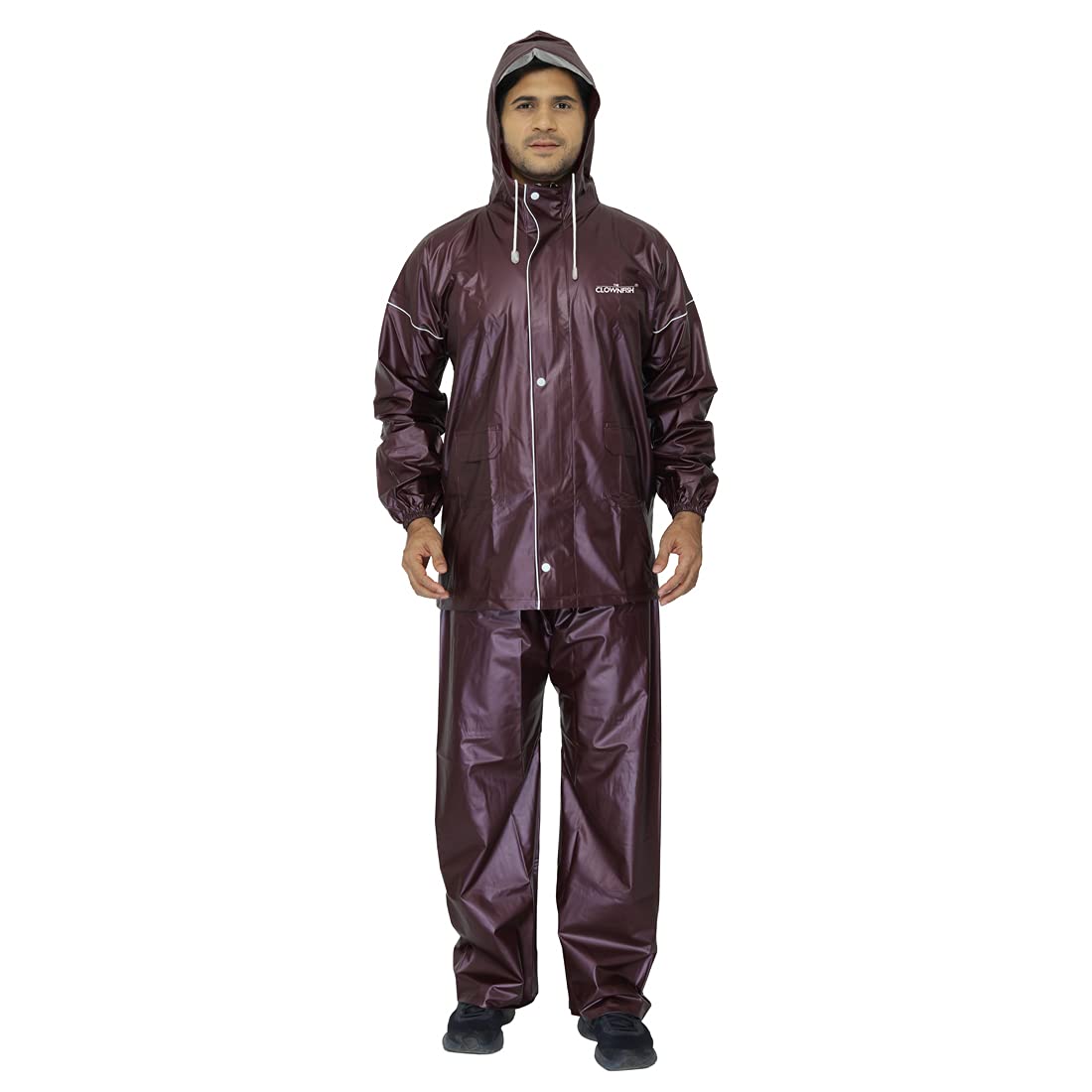 THE CLOWNFISH Oceanic Pro Series Men's Waterproof PVC Raincoat with Hood and Reflector Logo at Back for Night Travelling. Set of Top and Bottom (Burgundy, XXL)