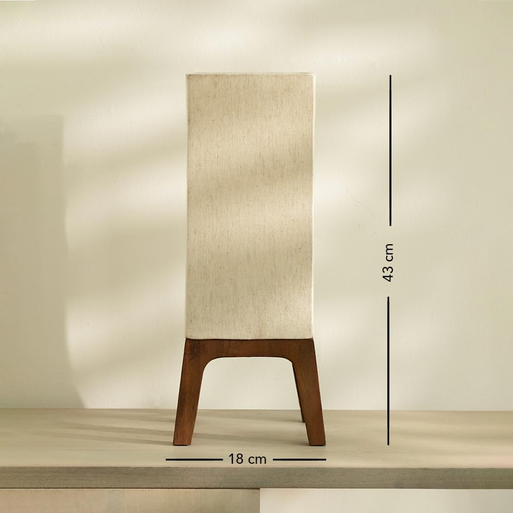 Wooden Table Lamp with Square Legs & Shade (Beige) | Decorative Night Light | 18 x 18 x 43 cm | Art Deco