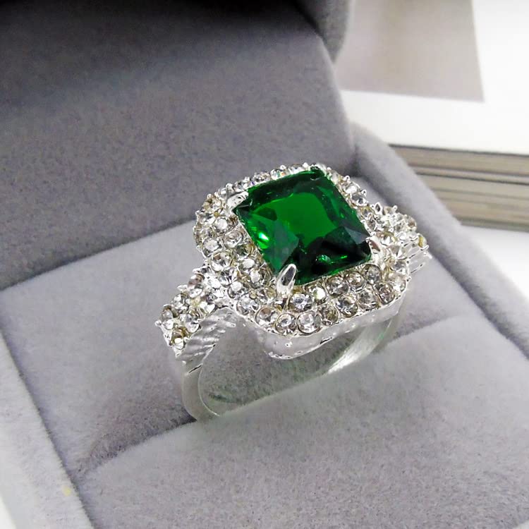 Cocktail Style Cockail Ring with Green & White Crystals | Size US 8 | Silver Tone | Special Design