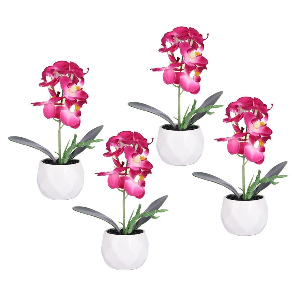 Pack of 4: Artificial Plants for Home Décor - Natural Looking Indoor Fake Flowers | Includes Pots | Pink