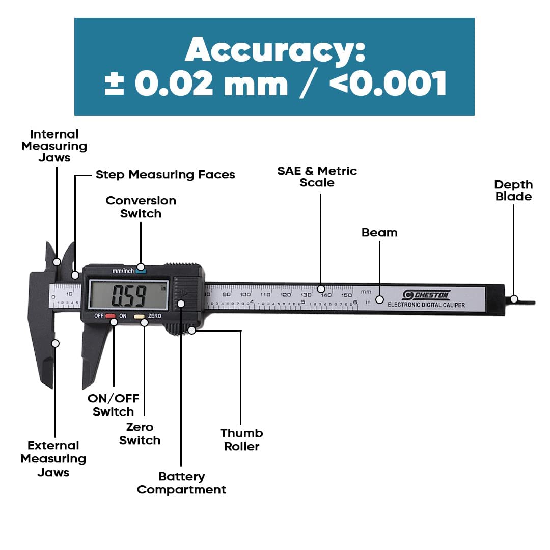 Cheston Digital Vernier Caliper | Durable Plastic Body | LCD Display | Battery Included I 150mm/6Inch I Precision Measurement With Zero Calibration | Accuracy ± 0.02 mm / <0.001