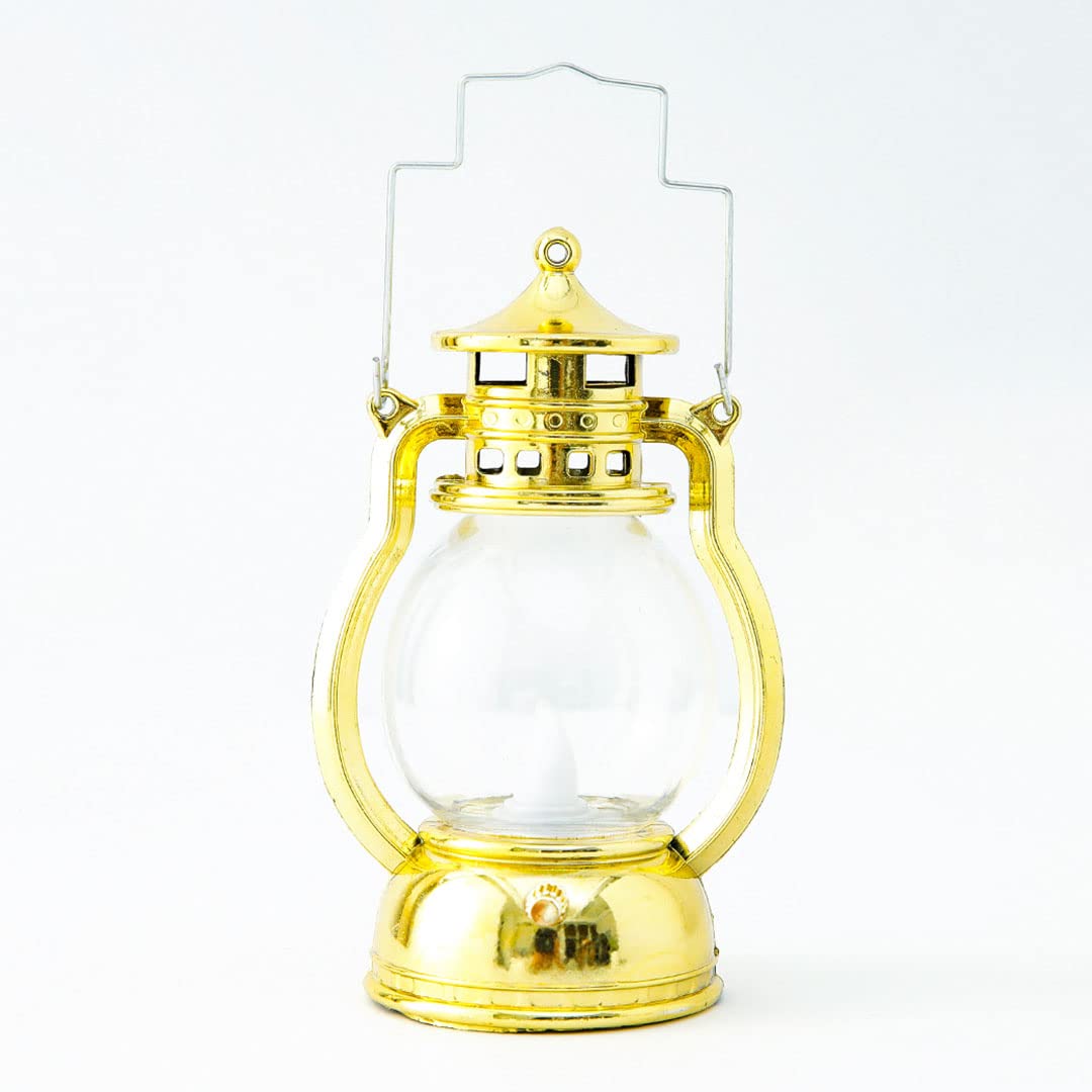 LED Lantern Lamp - Battery Operated, Flameless Yellow Light | Decorative for Diwali & Parties | Gold | 12.5 cm