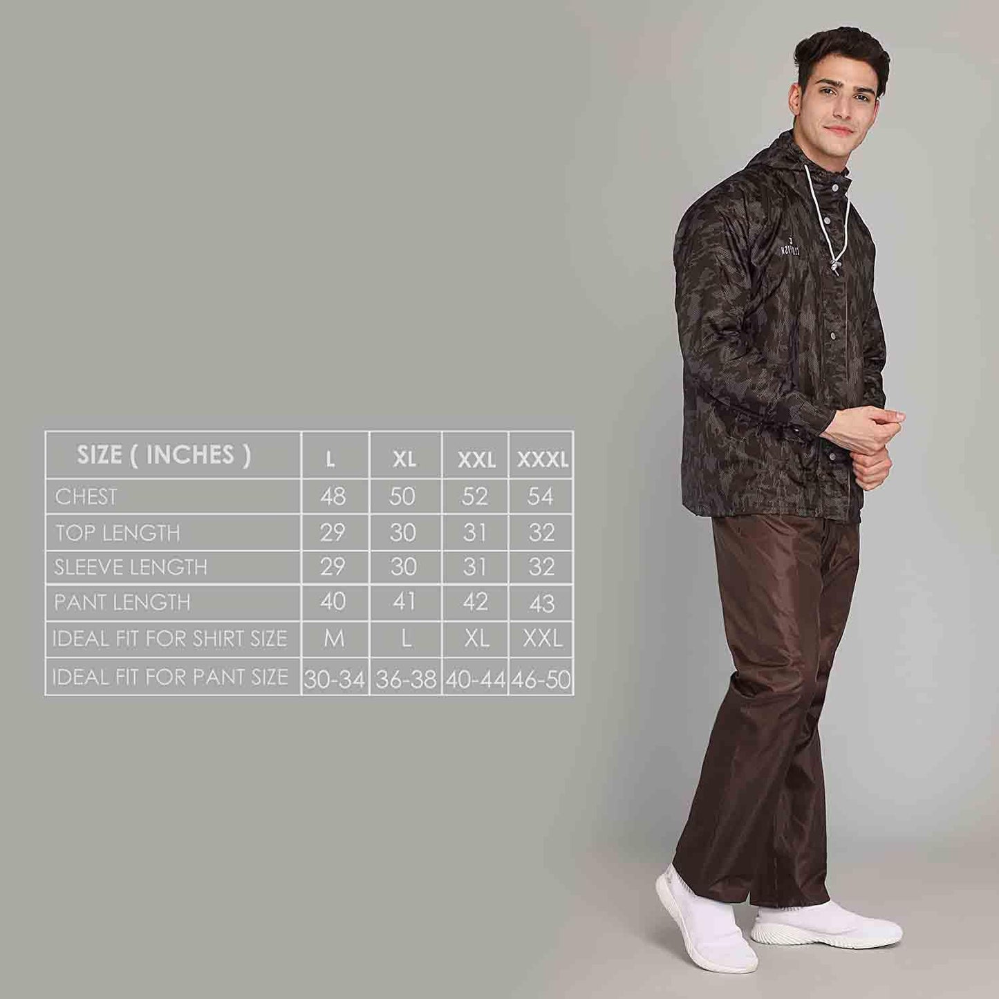 Men's Waterproof Reversible Raincoat - Double Coating, Adjustable Hood | Includes Storage Pouch | 3XL | Brown