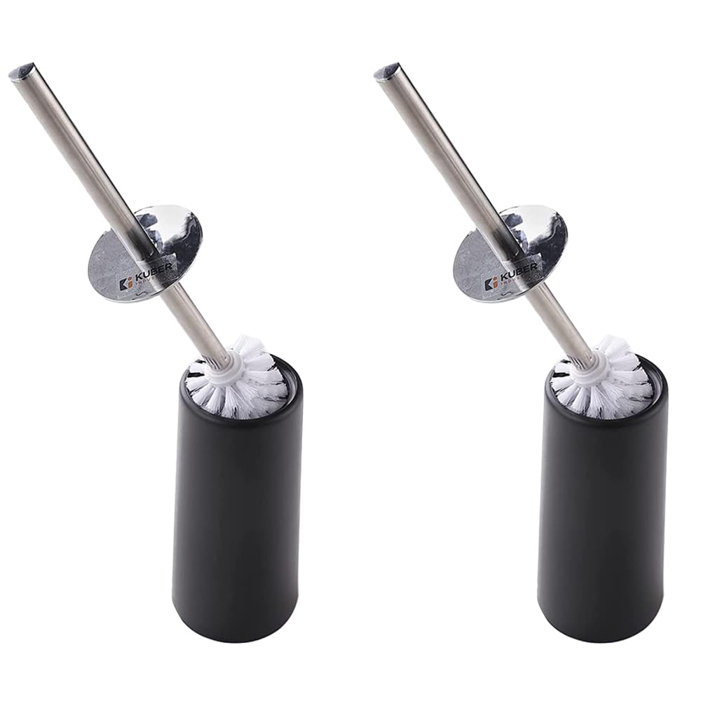 Kuber Industries Stainless Steel Toilet Brush with Holder|480|Pack Of 2|Black