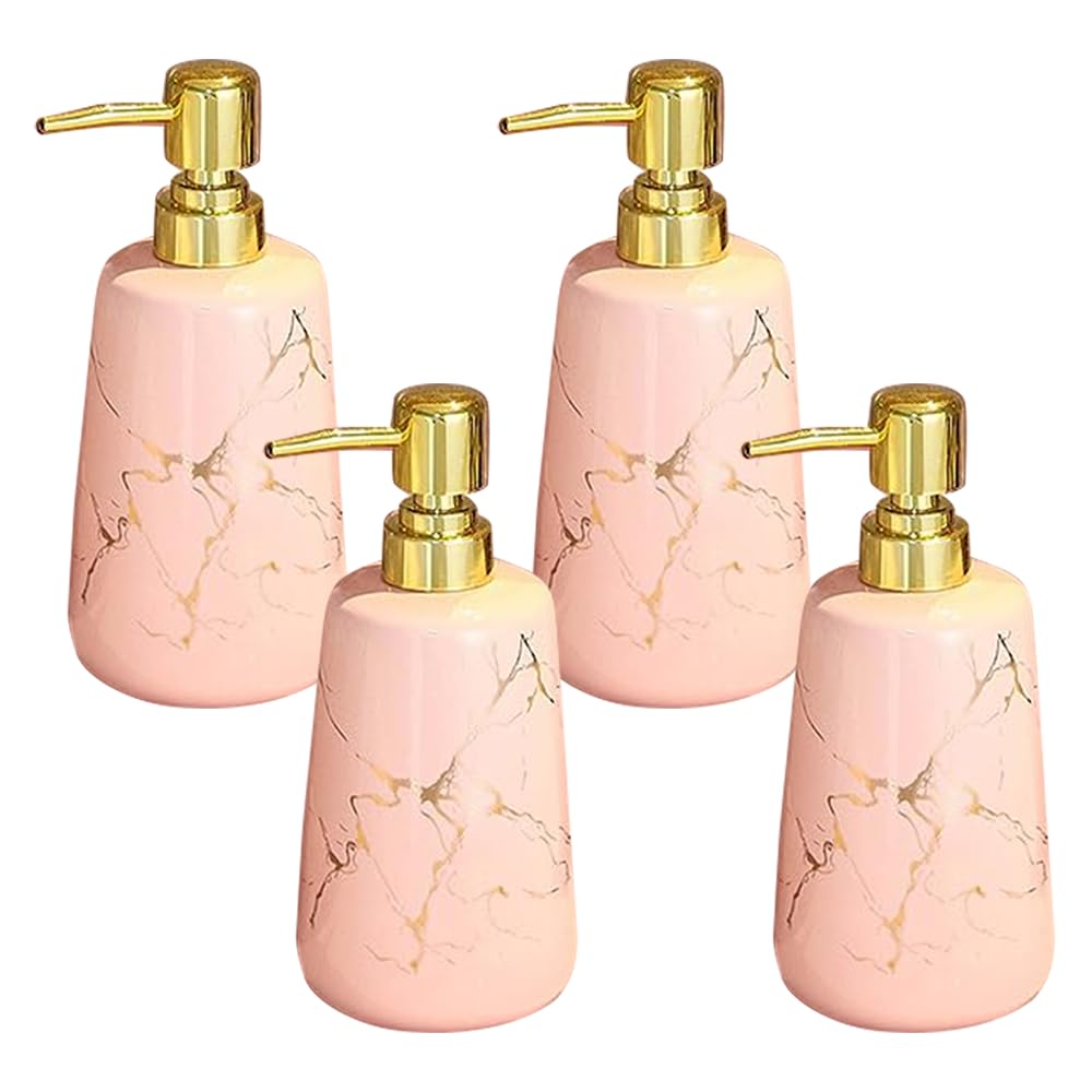 Set of 4: Soap Dispenser Bottles - Elegant Liquid Pump for Kitchen & Bathroom | 260ml | Pink