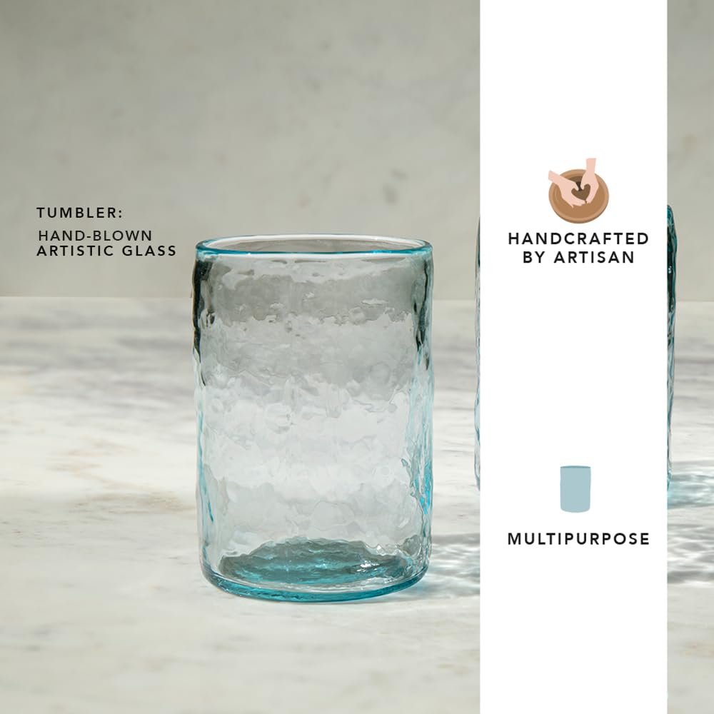 Pack of 2: Quoise Glass Tumblers - Reusable, Leak Proof | 350 ml | Transparent Cylindrical | For Home & Office