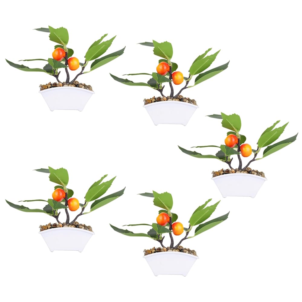 Pack of 5: Artificial Indoor Plants - Natural Looking | With Pots | Perfect for Home Décor | Color: Orange