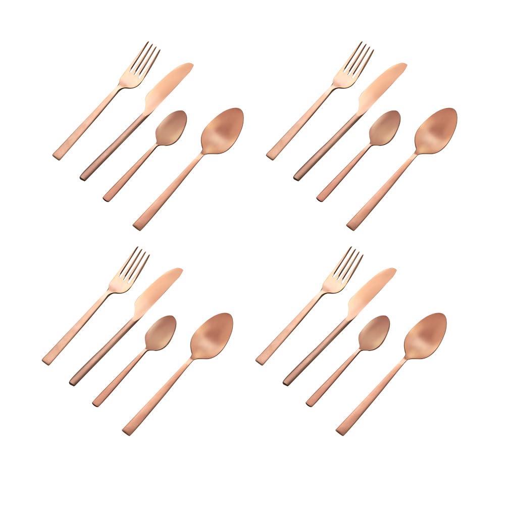 Ellementry Enigma Rose Gold Cutlery Set of 4 | Stainless Steel Set | Food Grade Silverware for Home & Kitchen | Dishwasher Safe | Cutlery Set for Dining Table | Spoon/Fork/Knife Set (Pack of 4)