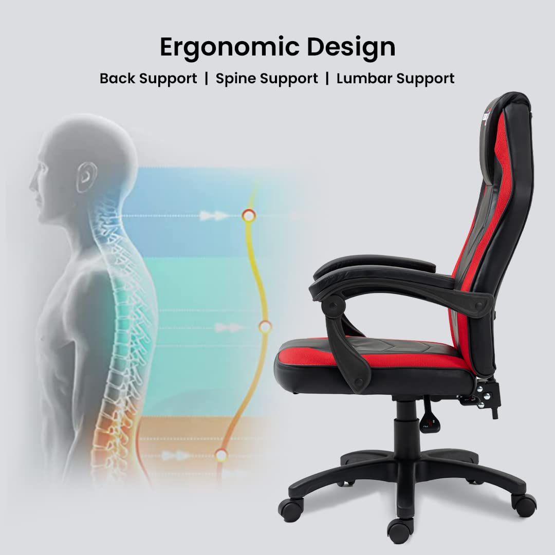 Ergonomic Gaming/Computer/Office Chair with Adjustable Lumbar & Height | Modern Style | Red