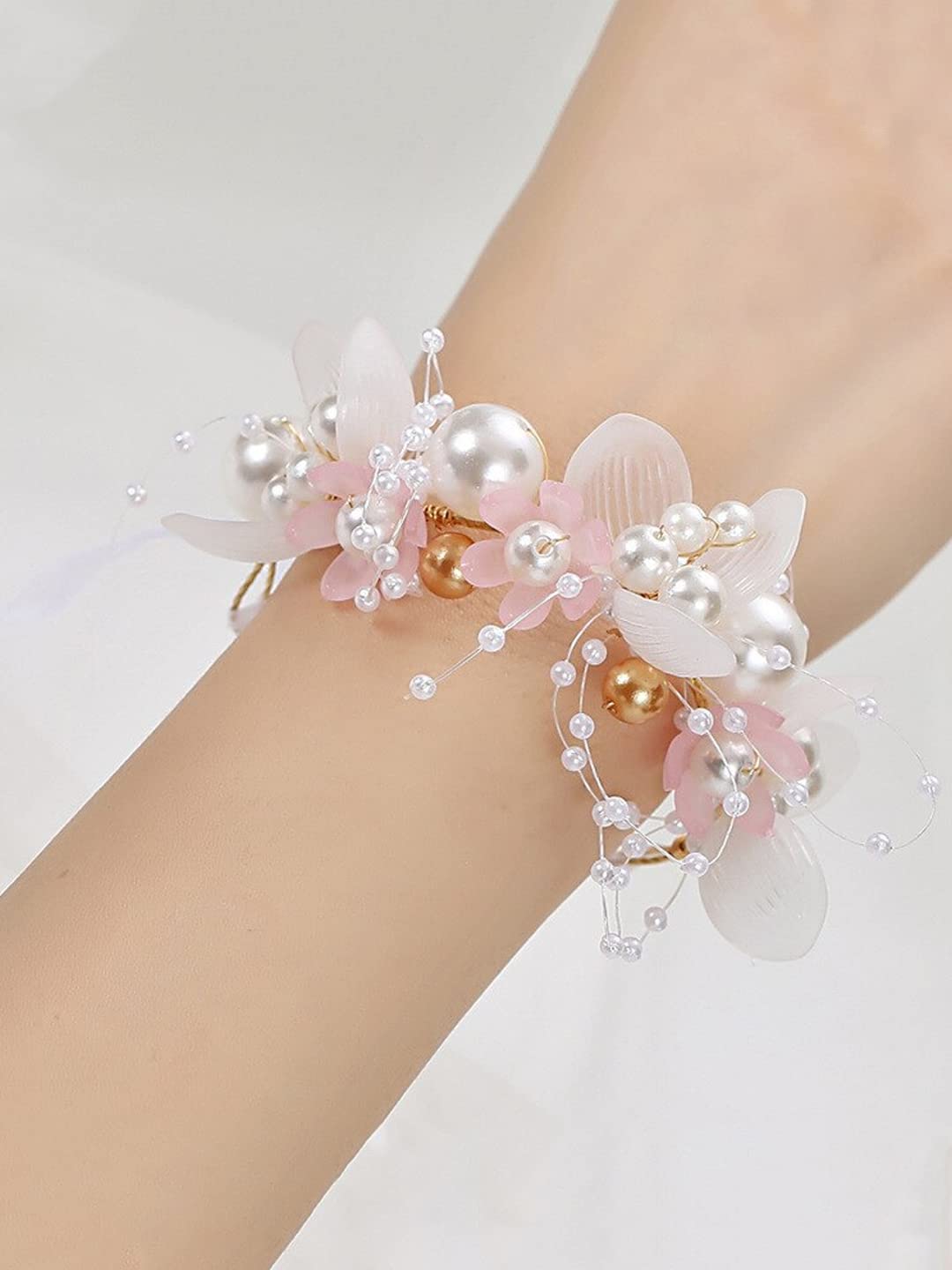 Yellow Chimes pink white floral wrist band - girls accessory