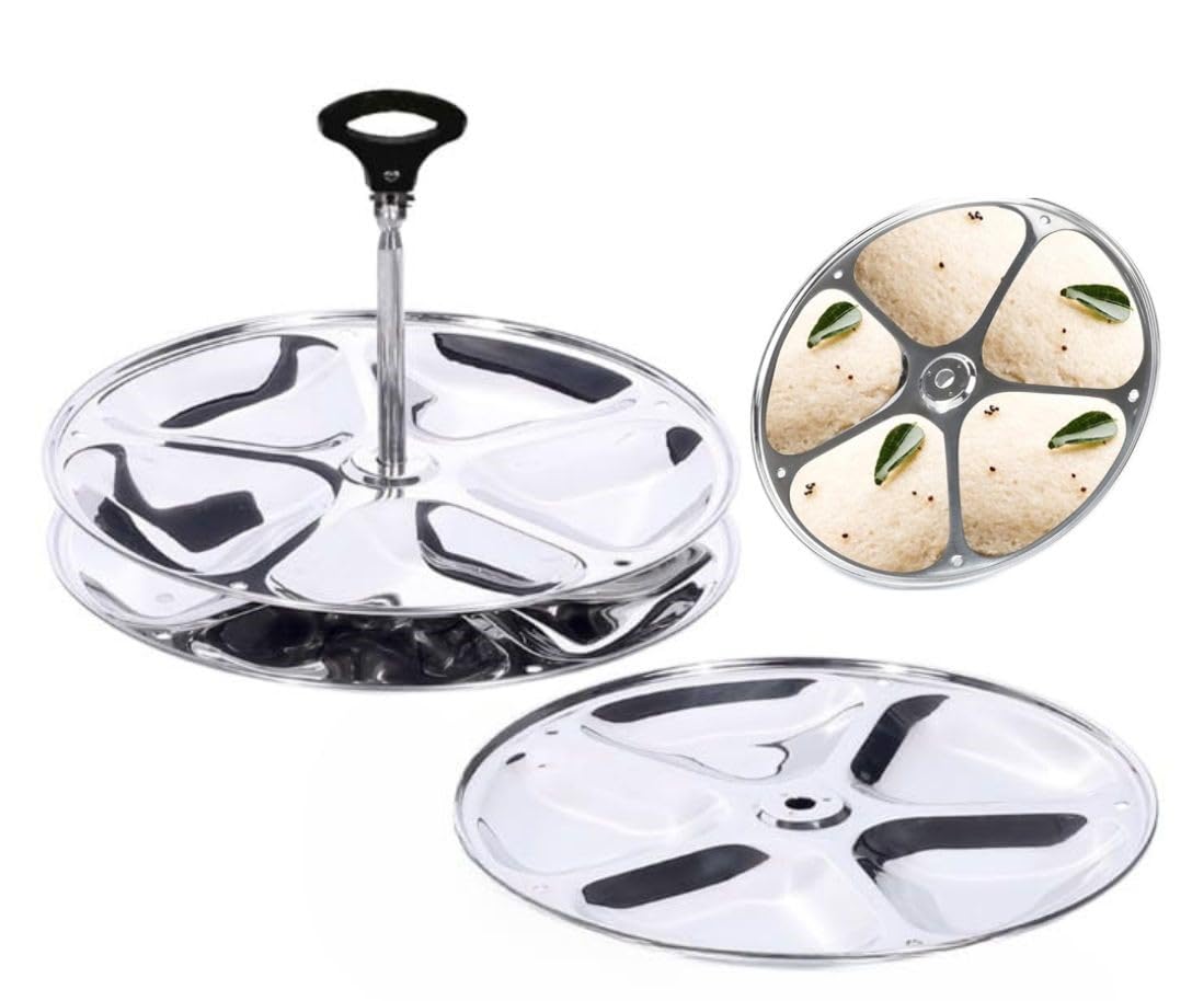 USHA SHRIRAM Stainless Steel Idli Plates (3 Plates - 15 Idlis) | Idli Plates With Removable Bakelite Handle | Idly Stand For Cooker | Idli Stand | Thate Idli Maker | Idly Maker