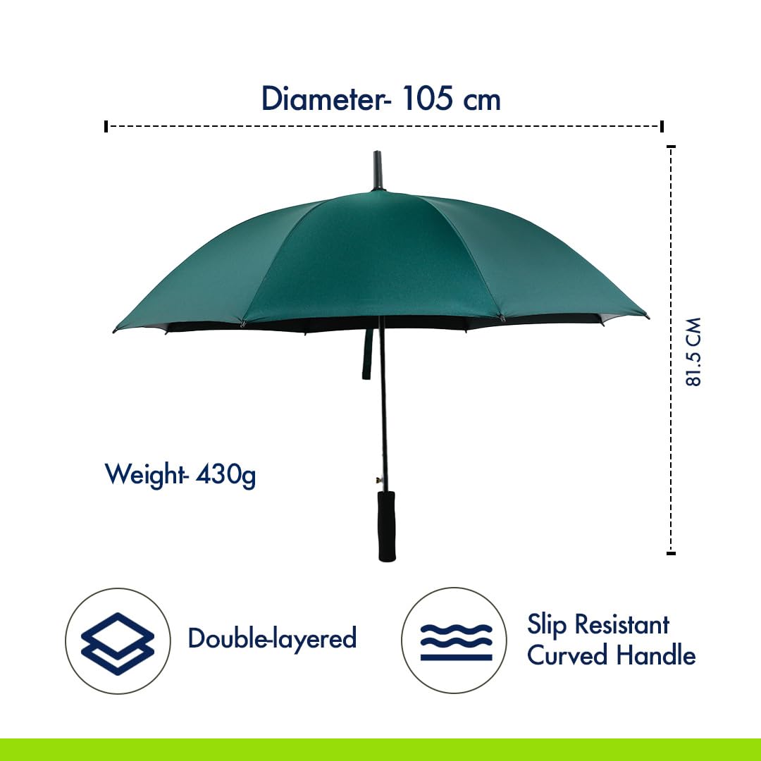 Portable Double Layer Auto Open Umbrella - Windproof, UV Protection | Cover Included | 96 cm | Dark Green