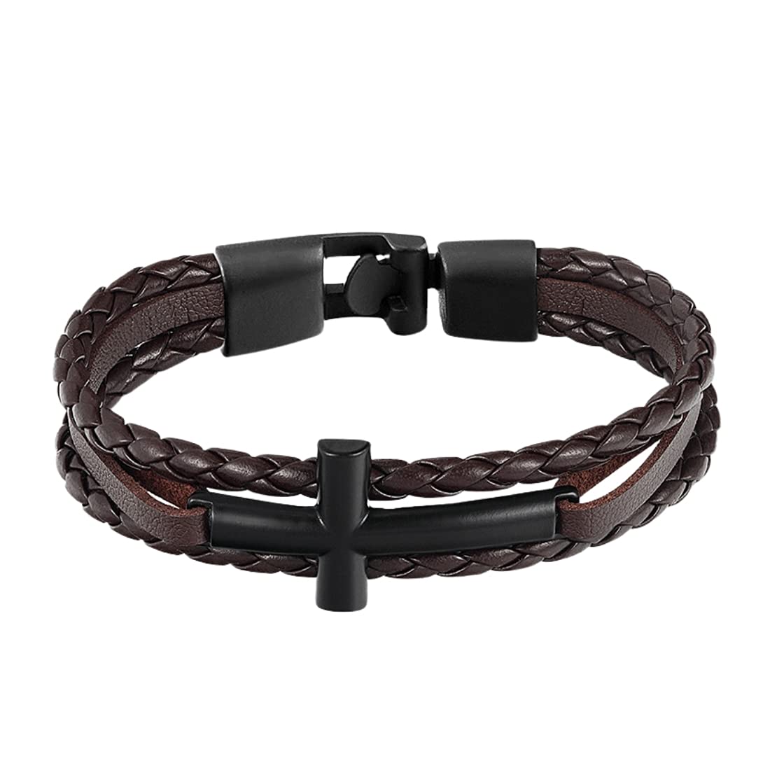 Yellow Chimes men's brown leather cross bracelet - daily wear