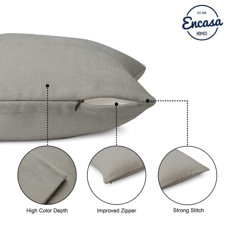 Encasa Homes Decorative Polyester Chenille Cushion Cover 1pc - 60x60 cm (24"x24") - Solid Light Grey - Soft Textured Self Design Plain Solid Colour Fabric, Large Square Pillow Covers for Bed, Sofa