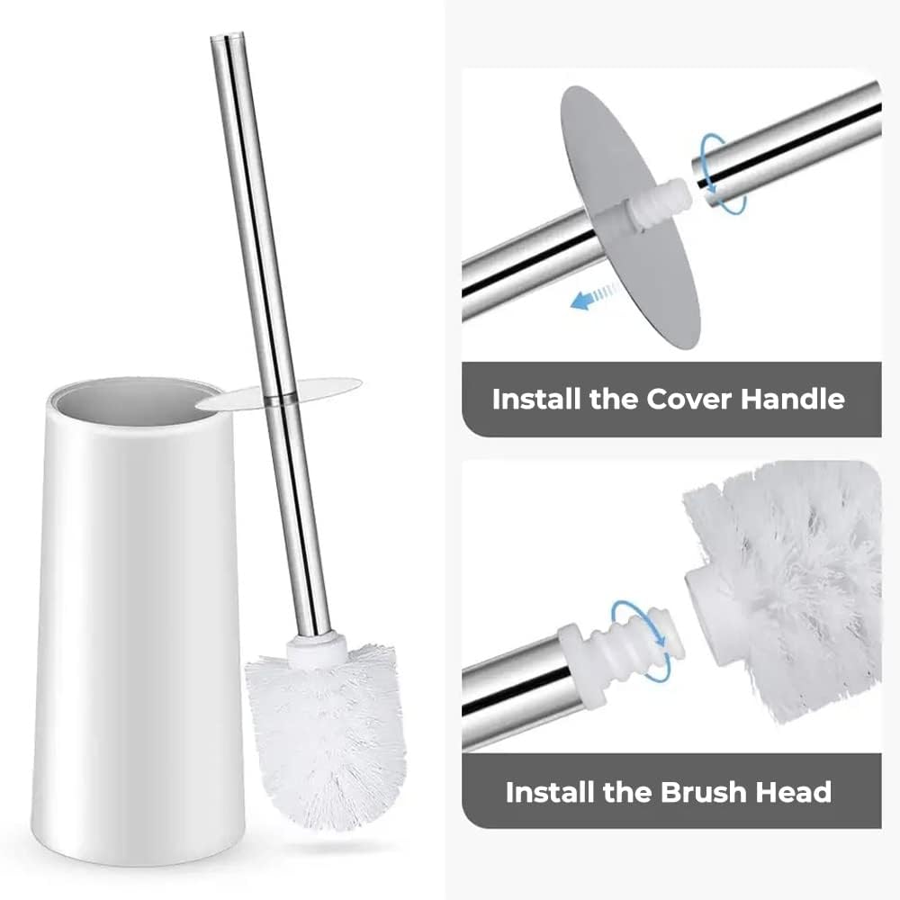 Kuber Industries Stainless Steel Toilet Brush with Holder|480|Pack Of 2|Black