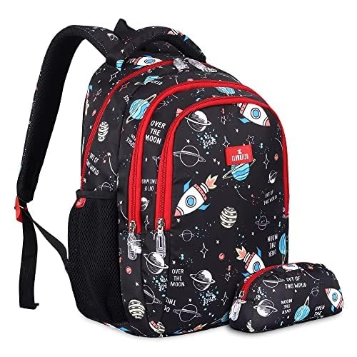 Gleevers X The Clownfish Cosmic Critters Series School Bags 30 L | Printed Polyester | Free Stationery Pouch | Gift for Kids | Black