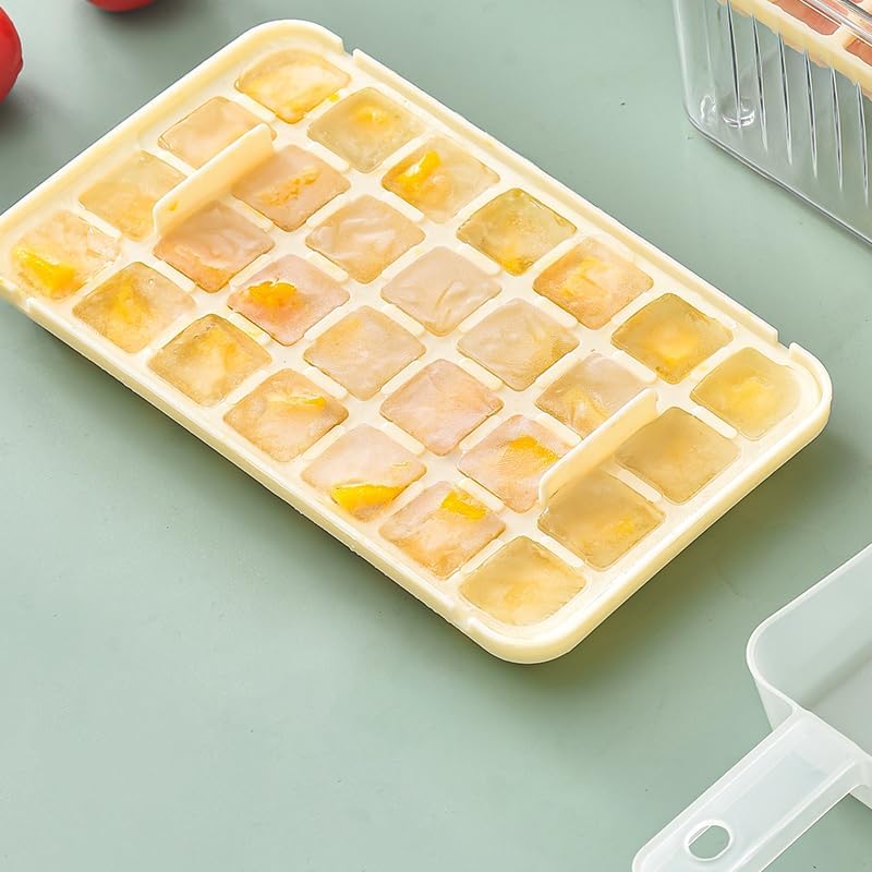 Pack of 4: 2 Layer Ice Cube Trays - 56 Molds, One-Press Demolding | Includes Ice Scoop | Beige