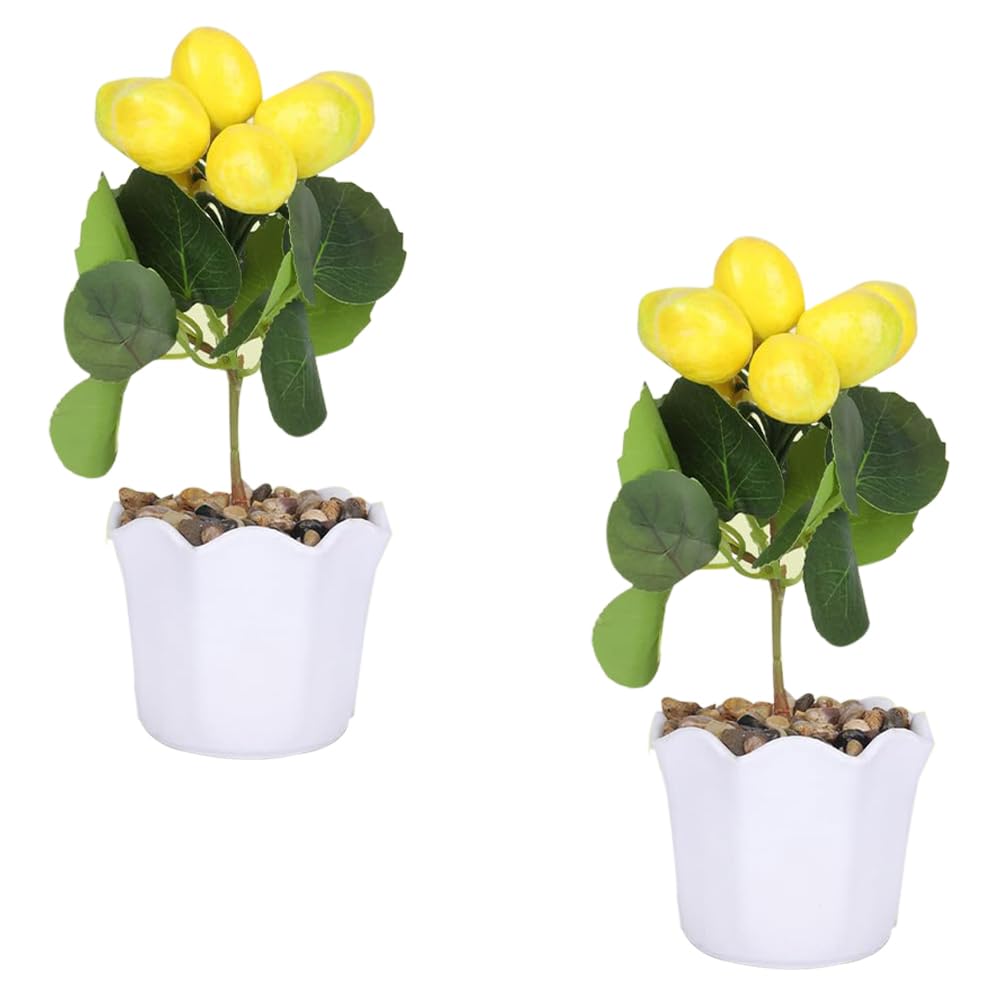 Pack of 2: Artificial Indoor Plants - Natural Looking, Includes Pots | Perfect for Home Décor | Yellow