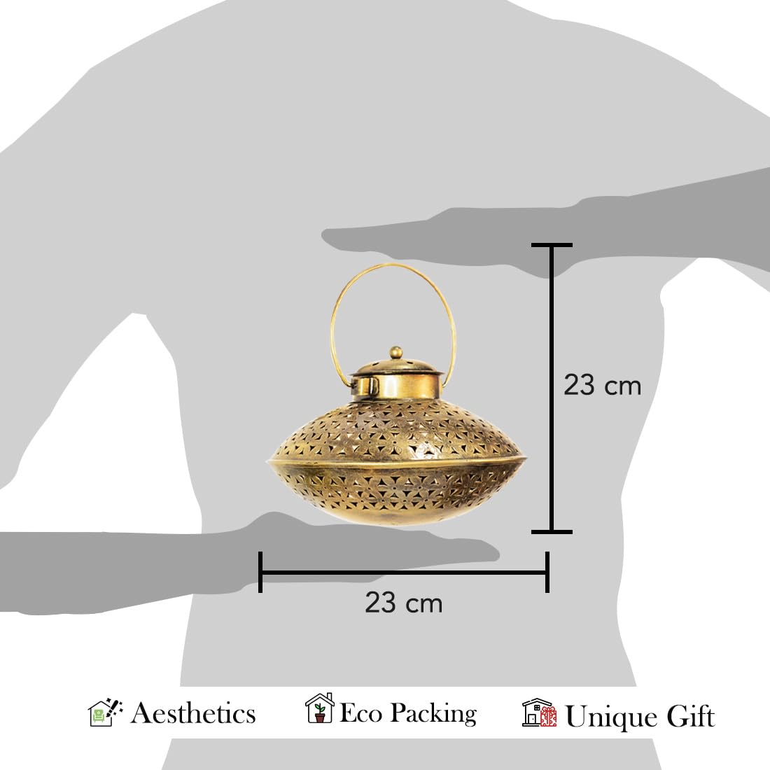 Iron Hanging Degchi Dhoop Dani & Tealight Candle Holder | With Hanger & Bells | Standard Size | Gold