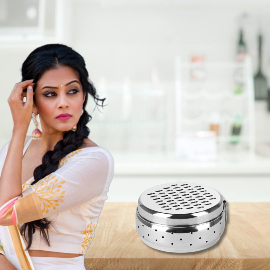 Kuber Industries Stainless Steel Grater with Storage|Stainless Steel, Multifunctional Use & Refrigerator Safe|Light Weight & Durable|Cheese,Carrot & Coconut Grater Lid with Ventilated Box (Pack of 1)