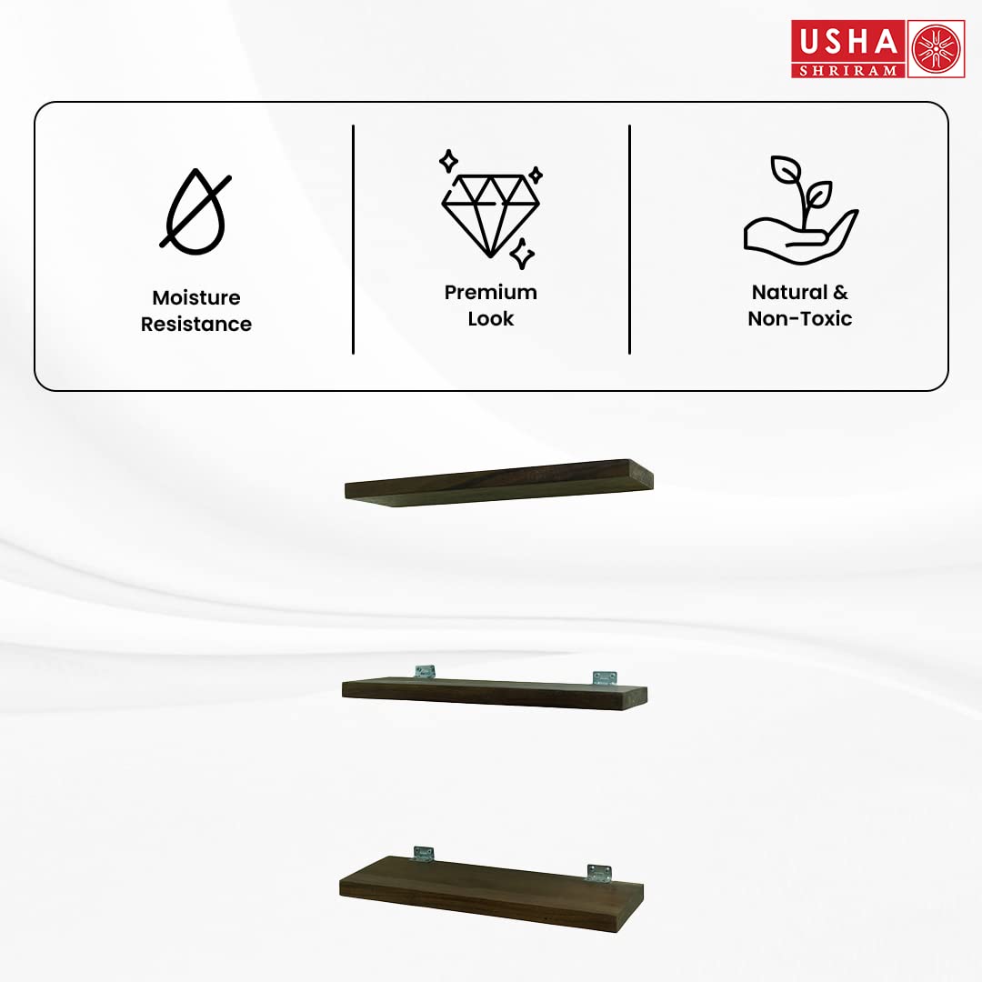 USHA SHRIRAM Wall Mounted Shelf | Shelf for Living Room Decor | Wooden Shelf for Wall | Durable & Sturdy Sheesham Wood | 3 Piece | Home Decor