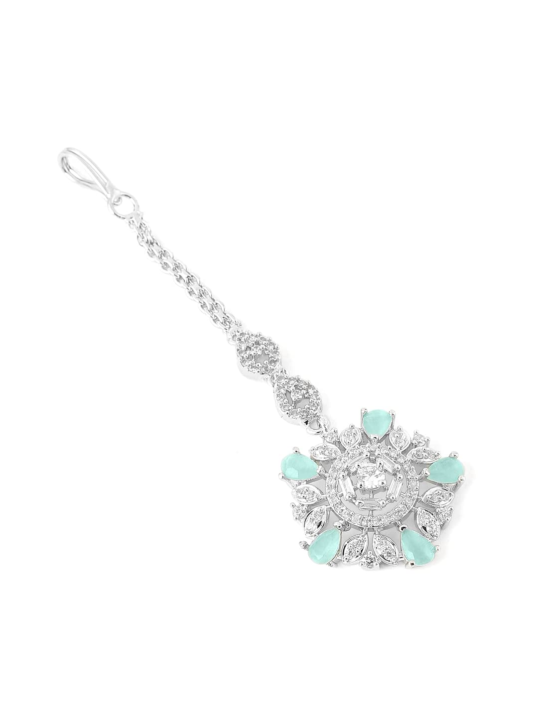 Yellow Chimes sea green maang tikka - Festival attire