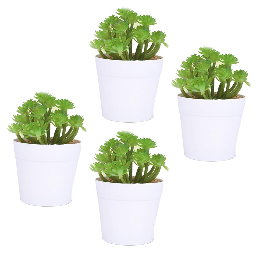 Pack of 4: Artificial Indoor Plants - Natural Look, Includes Pots | Green | Ideal for Home Décor