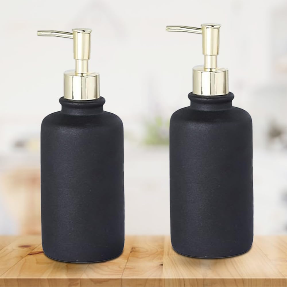 Set of 2: Ceramic Liquid Dispenser Bottles - Stylish, Versatile | For Shampoo, Lotion & More | 400ml | Black