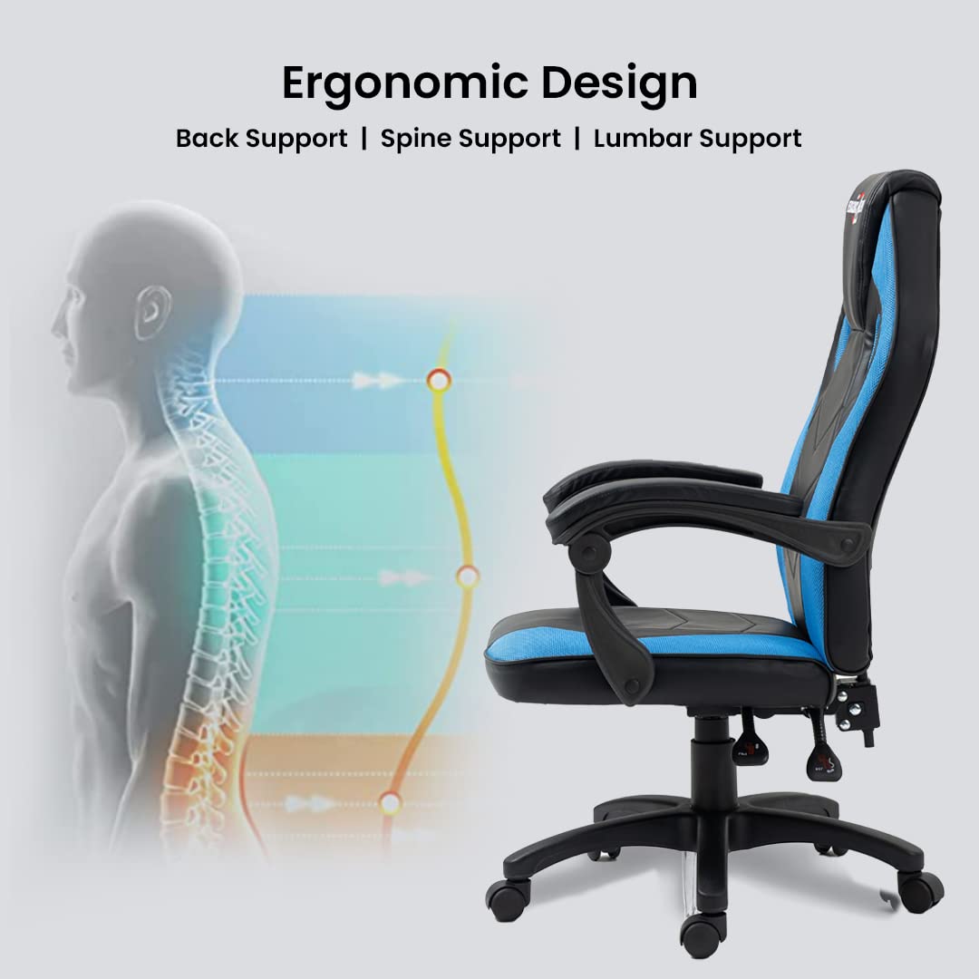 Ergonomic Gaming Chair with Adjustable Lumbar Support, Height & Armrests | Modern Design | Blue