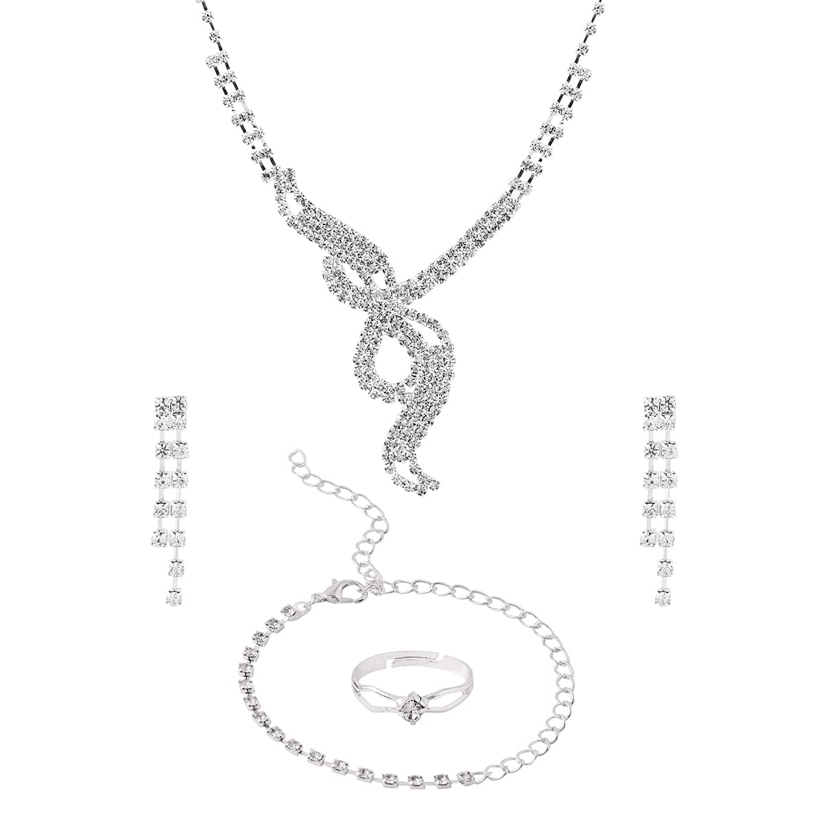 Yellow Chimes Silver Toned Crystal Necklace Set - Accessory for Special Occasions