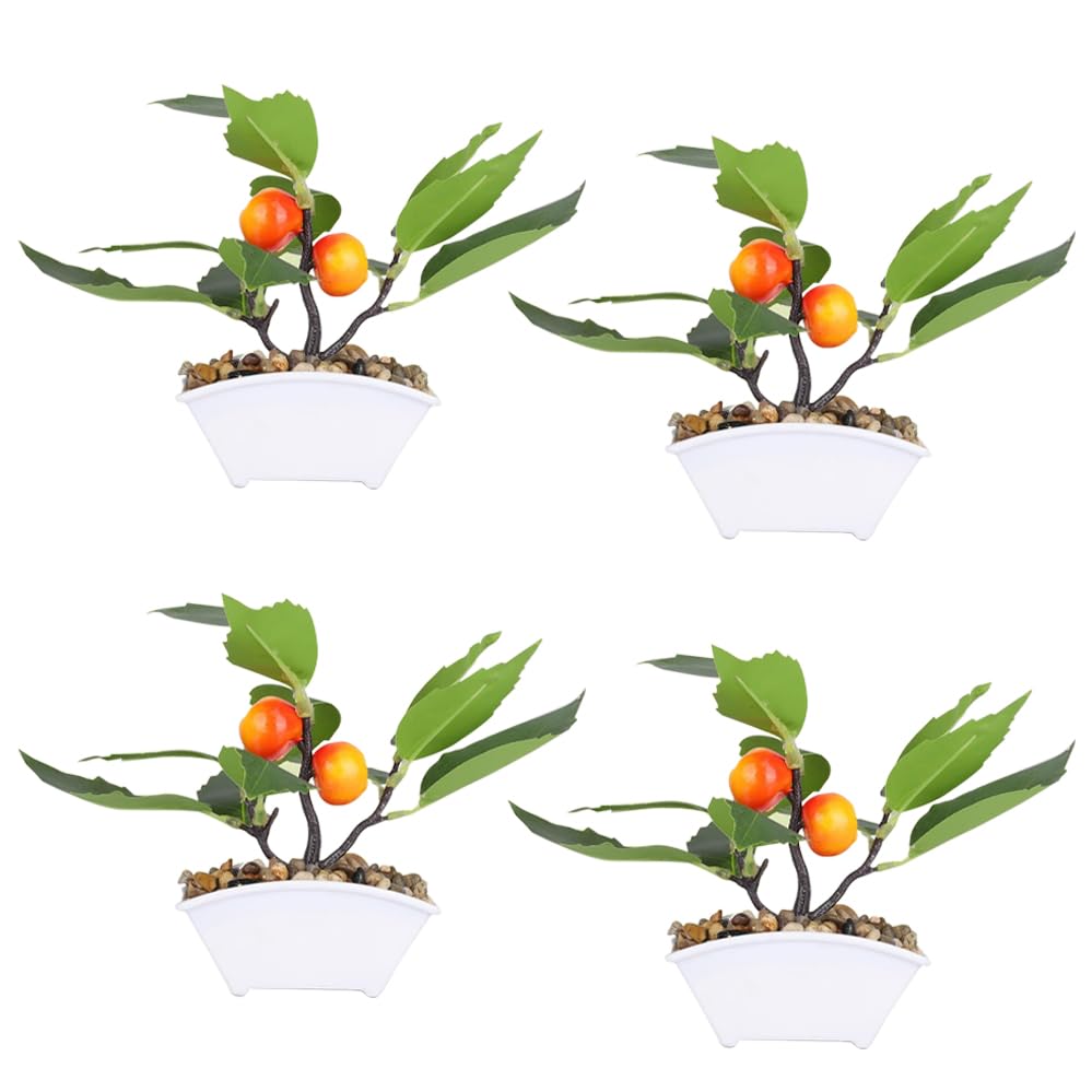 Pack of 4: Artificial Plants for Home Décor - Natural Looking, Indoor Fake Plants | With Pot | Orange