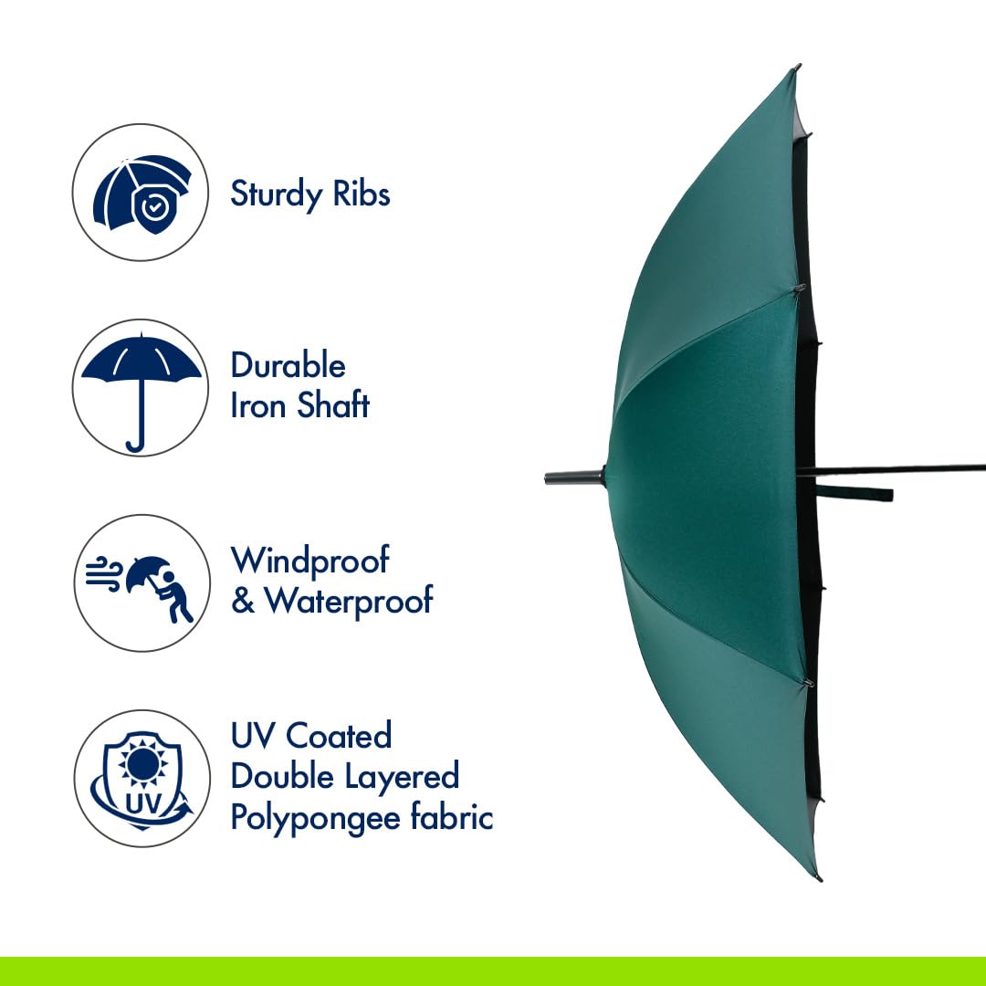 Portable Double Layer Auto Open Umbrella - Windproof, UV Protection | Cover Included | 96 cm | Dark Green