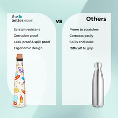 The Better Home Insulated Stainless Steel Water Bottle 500ml | 18 Hours Insulation Cork Cap | Hot Cold Gym Office School | Airtight Leak Proof BPA Free | Funky Space Design Multicolour | 1 Bottle Pack