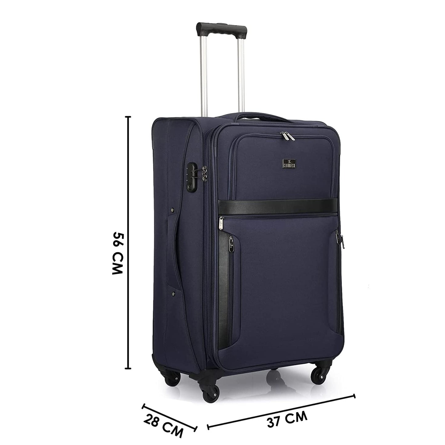 Softsided Suitcase - Combination Lock, 4 Wheels, Laptop Compartment | Small Size 56 cm | Navy Blue