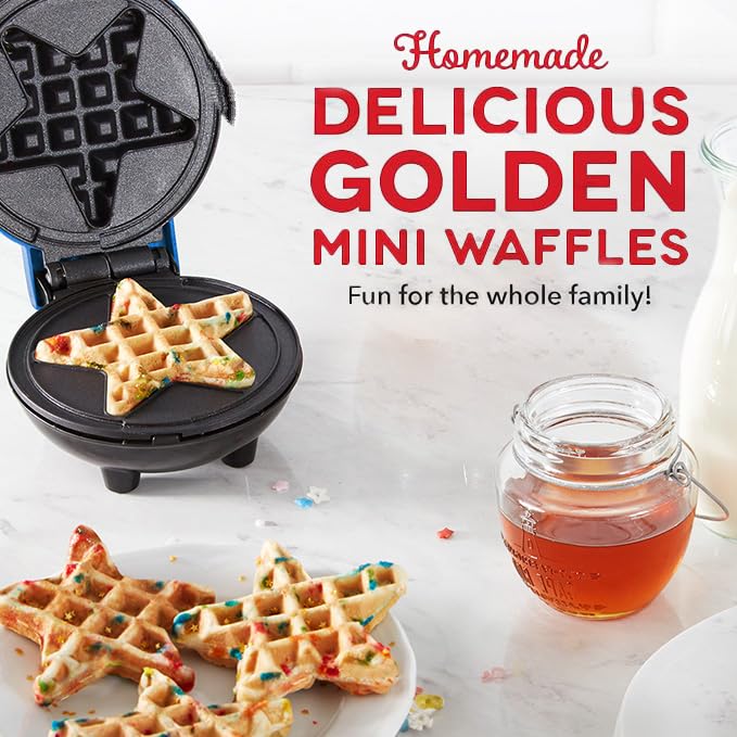 Mini Waffle Maker with Non-Stick Coating & Dual Side Heating | Recipe Booklet Included | 4 Inch | Blue-Star