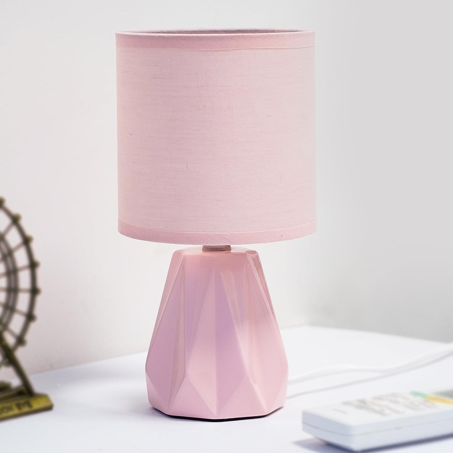 Ceramic Side Table Lamp - Decorative Aesthetic Design | Perfect for Bedroom & Living Room | Pink