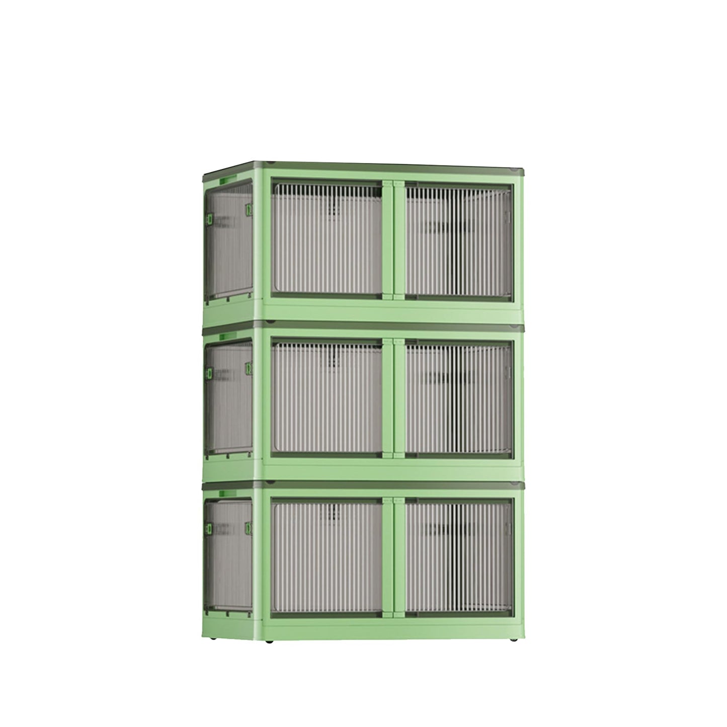 Kuber Industries Pack of 3 Stackable Storage Box With Double Door | Foldable Storage Box With Lid & Wheel | Collapsible Storage Bin for Closet Organizers & Storage | XM9003G | Green