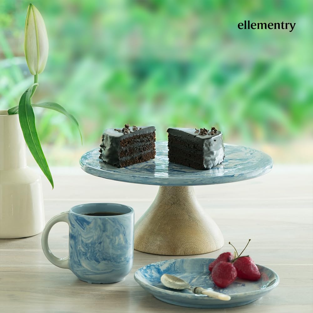 Ellementry The Earth Ceramic Cake Stand| Decorating Round Pizza Cake Stand| Fruit & Dessert Stand| Round Ceramic Cup Cake Table | Ceramic Table Stand for Birthday & Anniversary | Cake Tools