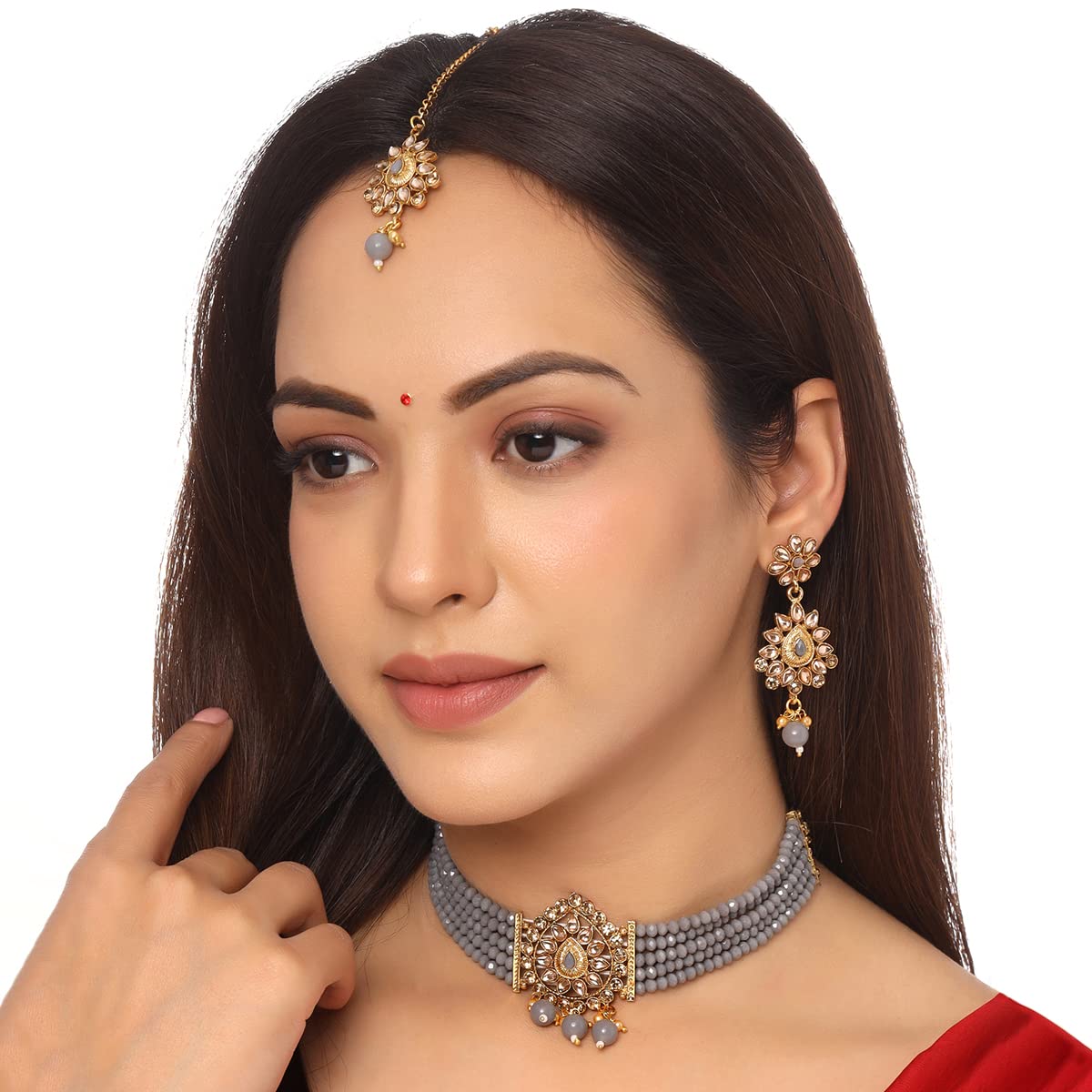 Yellow Chimes Kundan Studded Choker Set - Traditional Look