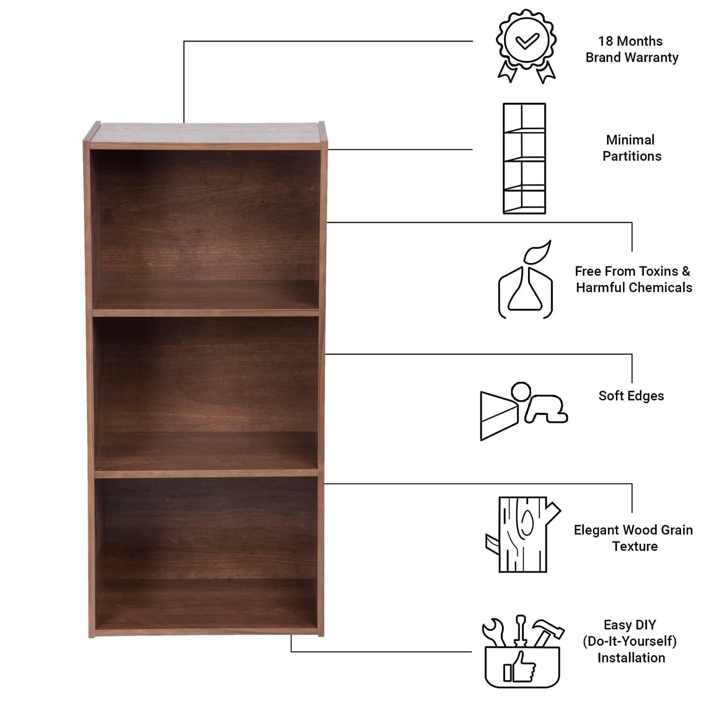 Combo: Wooden 4-Shelf Bookshelf - Engineered for Storage | Pack of 2 | 30" X 30" | Brown