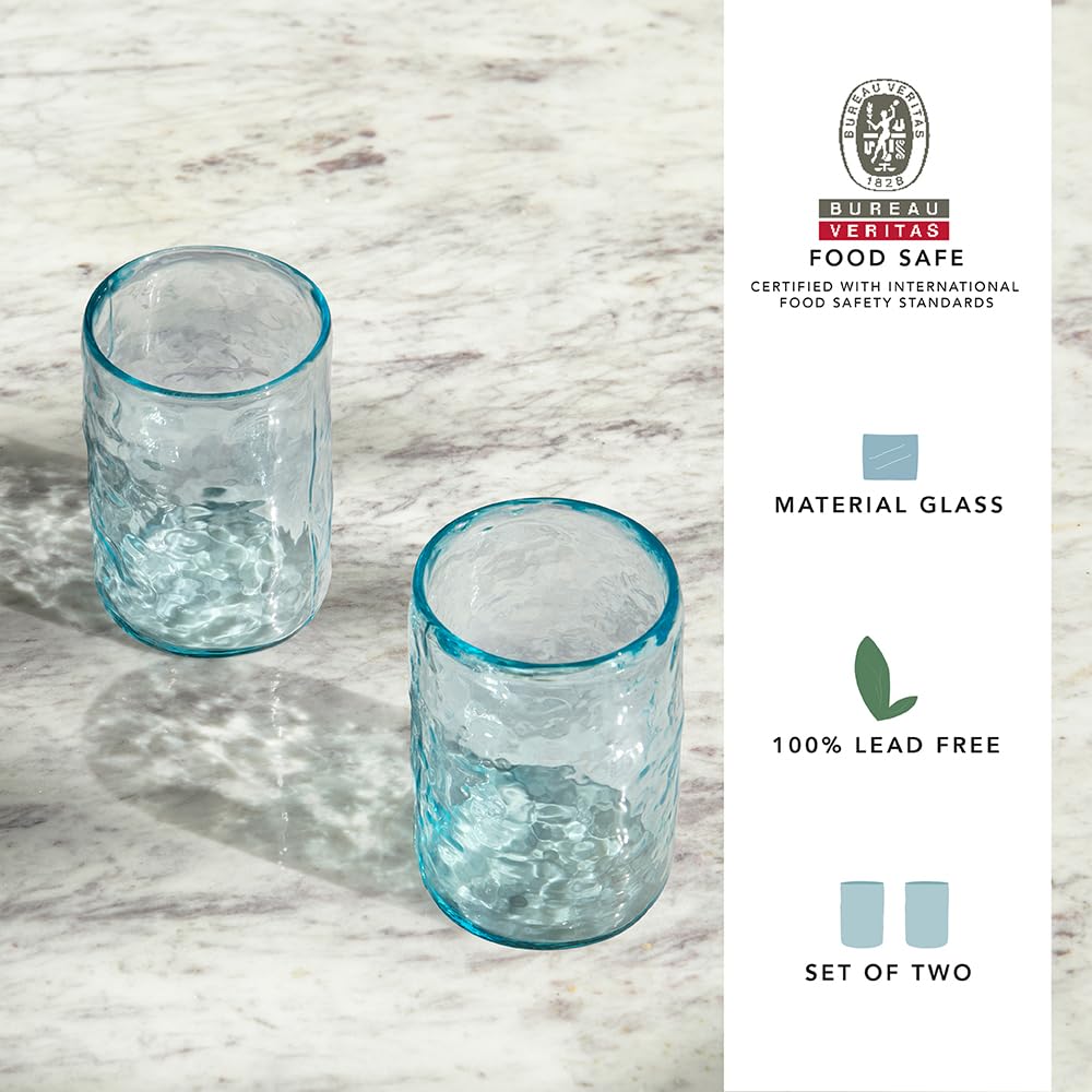 Pack of 2: Quoise Glass Tumblers - Reusable, Leak Proof | 350 ml | Transparent Cylindrical | For Home & Office